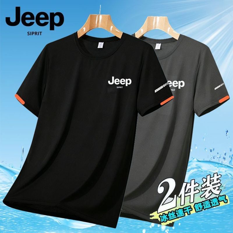 【JEEP】吉普冰丝短袖T恤男士夏季防晒跑步运动半袖宽松速干上衣7/25 【JEEP】Jeep Ice Silk Short Sleeve T-Shirt for Men, Summer Sun Pr