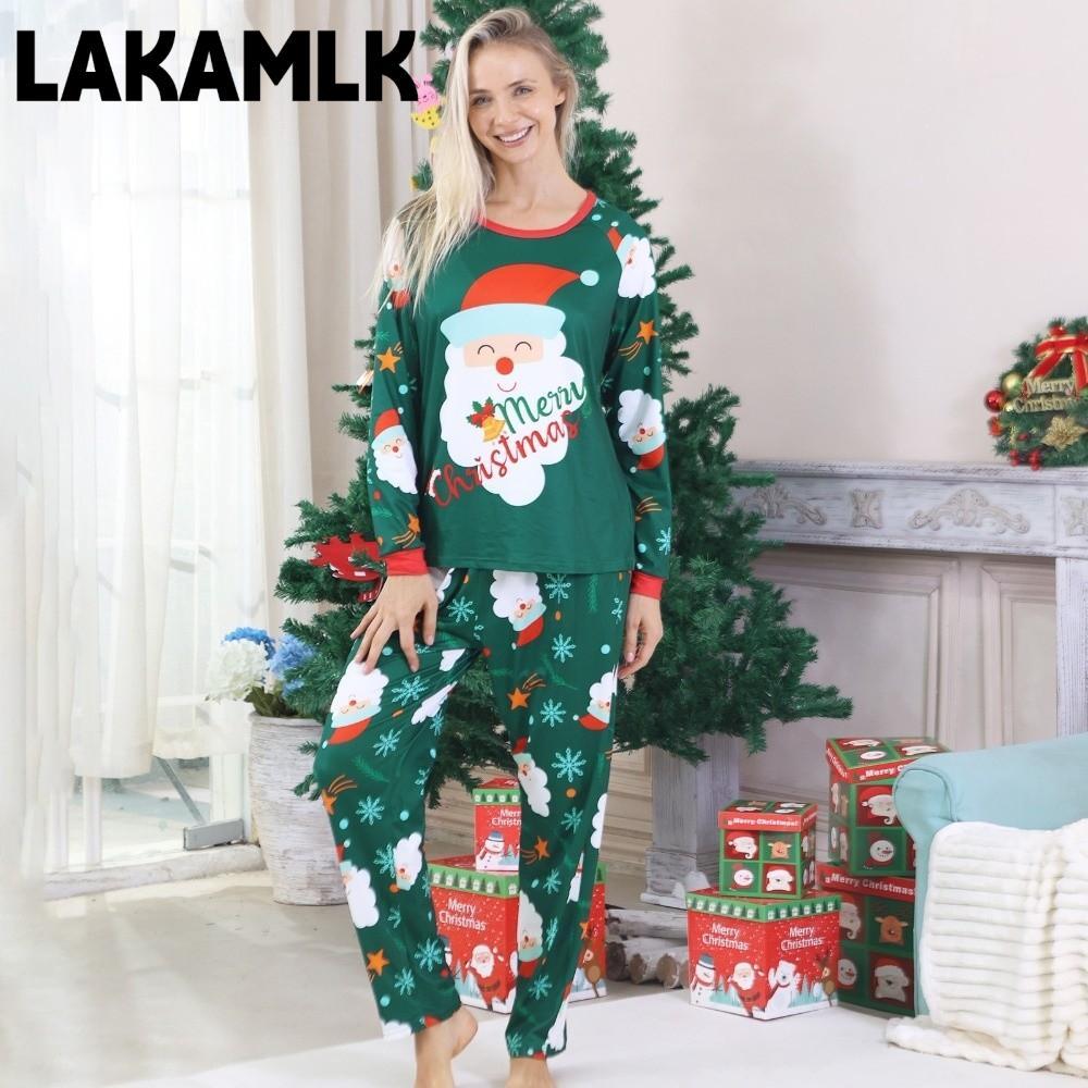 LAKAMLK ครอบครัวจับคู่ชุดนอน, Santa Claus พิมพ์ 2 ชิ้นชุด Santa Claus พิมพ์ชุดนอนแขนยาวผ้าฝ้ายผสมวัส