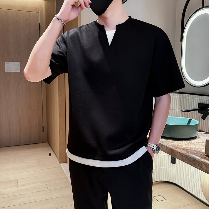 FW10298 เสื้อยืดคอกลมสีพื้นอเนกประสงค์สำหรับฤดูร้อนปี 2025 แขนสั้นสำหรับชายหนุ่ม