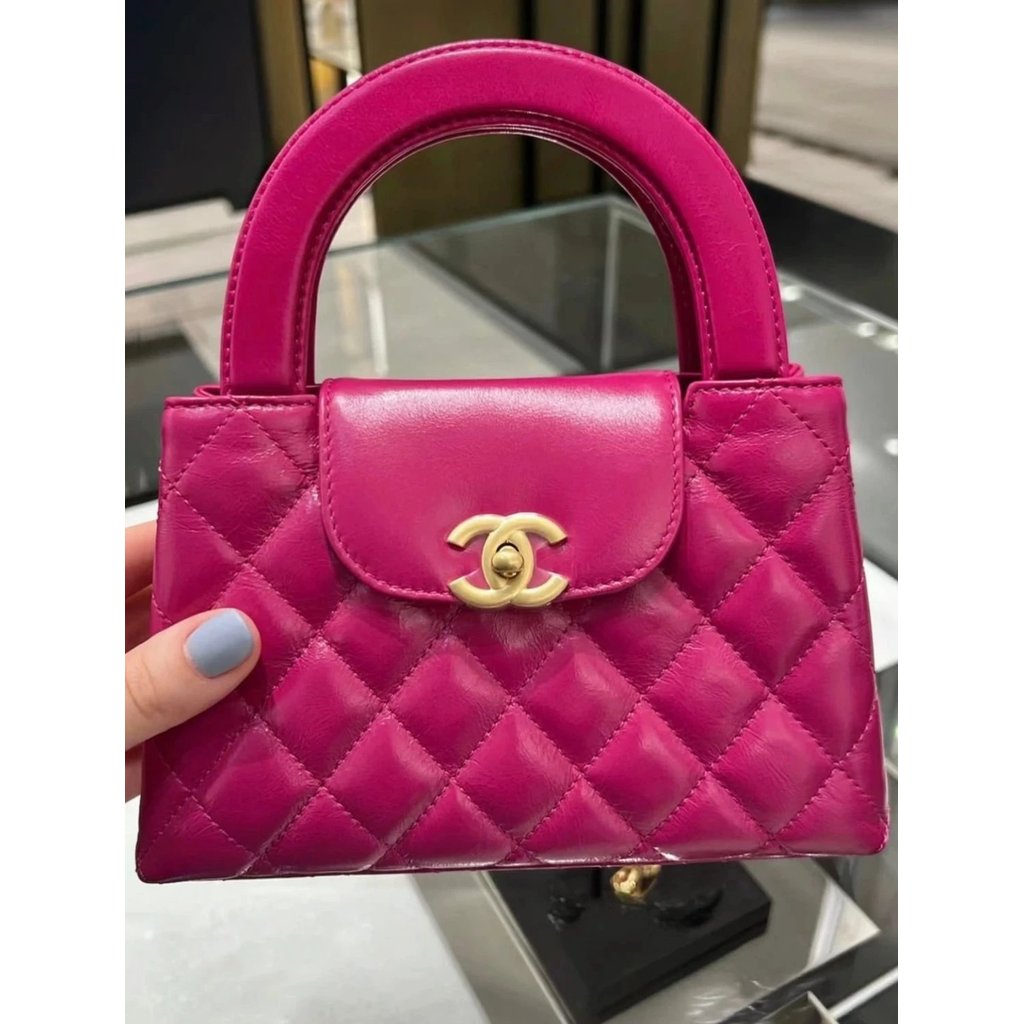 All kelly Bag Female Bag Fuchsia Portable Lamb