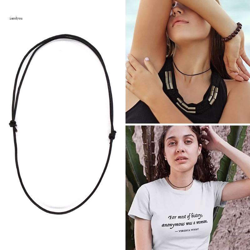 Iny 10PCS DIY หนังสร้อยคอสายเชือกสีดําเลื่อน Knot สร้อยคอเชือกเครื่องประดับค้นหาสําหรับหัตถกรรมที่ไม