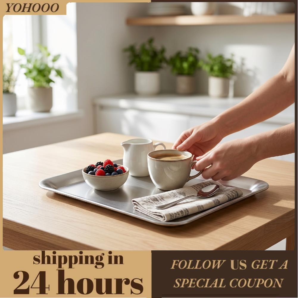 Yohooo Pssopp สแตนเลสถาดเสิร์ฟสแควร์ 23 ซม.กันสนิมสำหรับ Cafe Afternoon Tea ขนมเค้ก Pastry