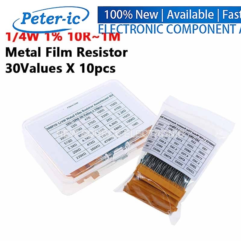 30 ค่า 1/4W Resistor Assorted Kit 1% ฟิล์มโลหะ 10R 47R 100R 220R 330R 470R 510R 1K 5.1K 6.8K 10K 47K