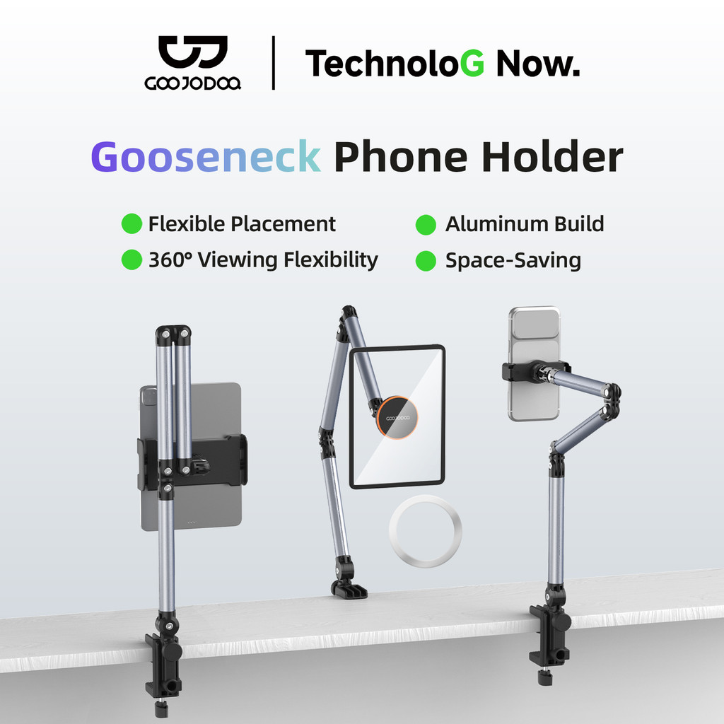 GOOJODOQ ตัดออก ขายึดเท้าแขน 3 ส่วนสําหรับโทรศัพท์และแท็บเล็ต 360 ° การหมุนที่มีความยืดหยุ่นการติดตั้งการติดตั้งที่เสถียรการออกแบบแบบพับได้