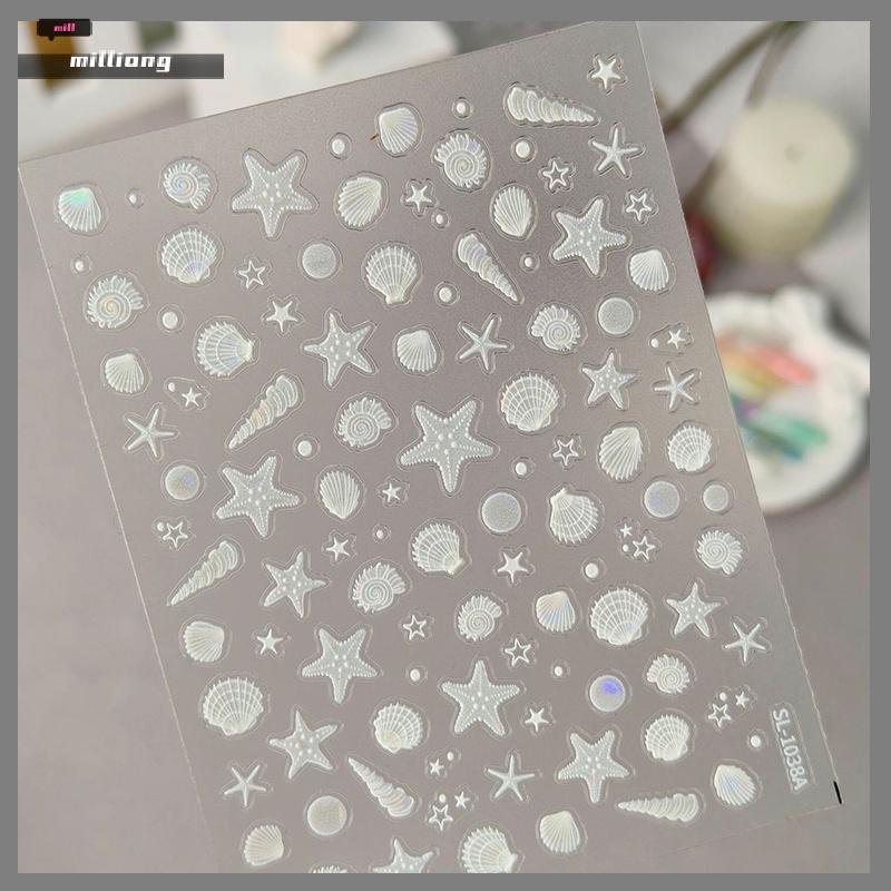 DREAMVEIL 5D นูนเล็บ Stiers Ocean เปลือกหอยปลาดาวรูปแบบปลอดสารพิษ Easy Peel DIY สติ๊กเกอร์ติดเล็บสําหรับใช้เริ่มต้น