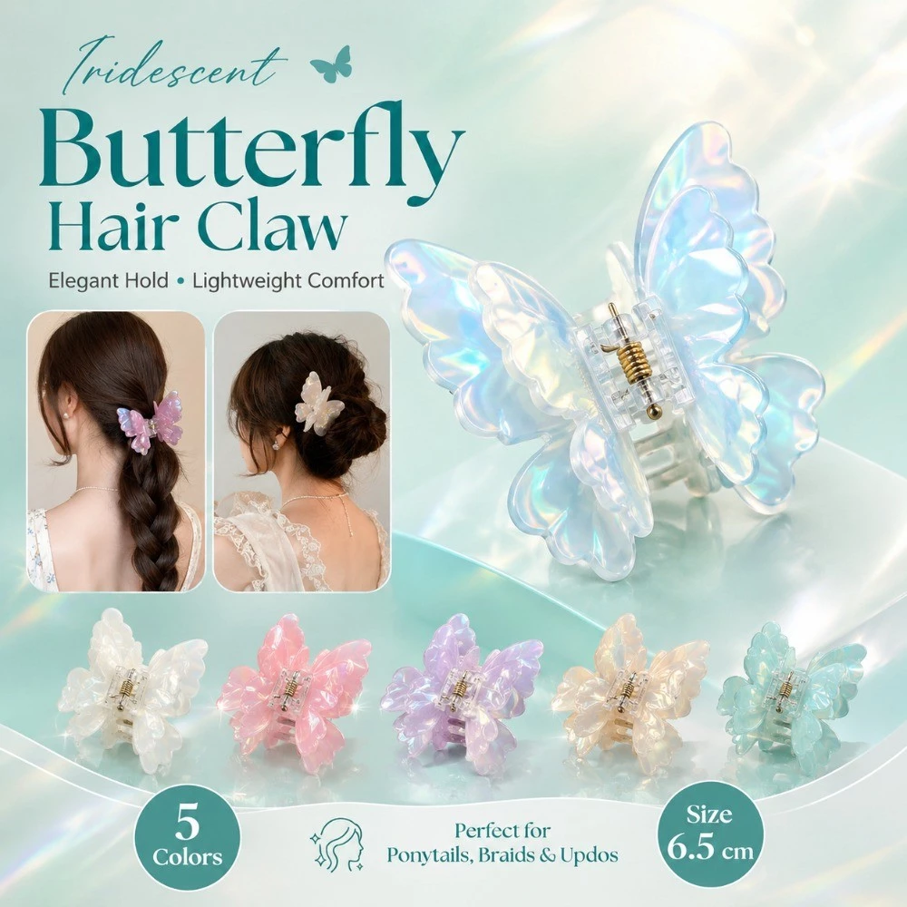 Gradient Double-layer Butterfly Shark Clip Acetic Acid Gripper ใหม ่ French Mermaid Hairpin Super Fairy สีชมพูด ้ านหลังหัว