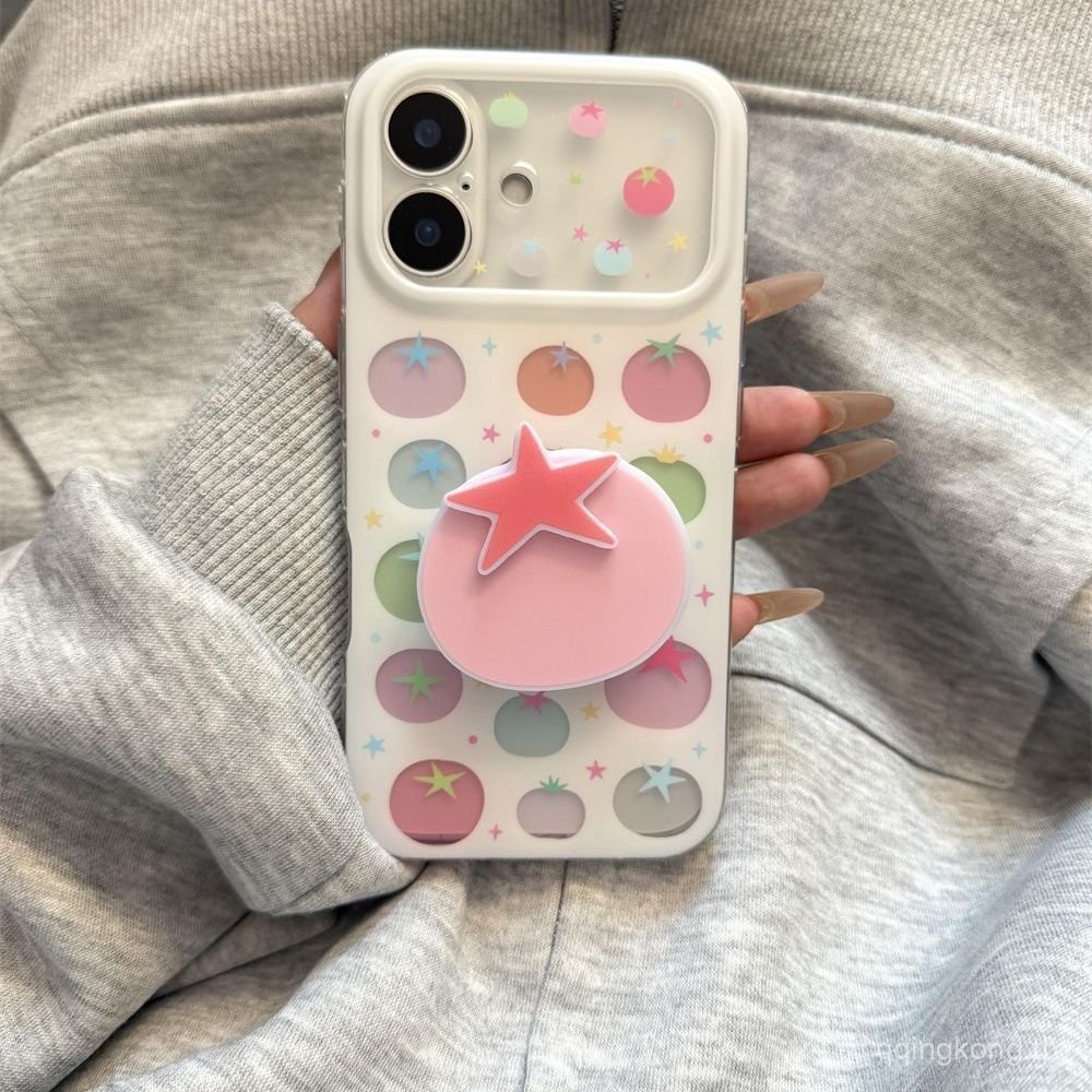 เคสโทรศัพท์โทรศัพท์ เหมาะสําหรับ ไอโฟน ขาตั้งมะเขือเทศสีสันสดใสเหมาะสําหรับ ไอโฟน17โปรแม็กซ์ เคสโทรศัพท์13 14 12กันกระแทก15 16บวกเคสป้องกันสไตล์ใหม่ 3คุณ8