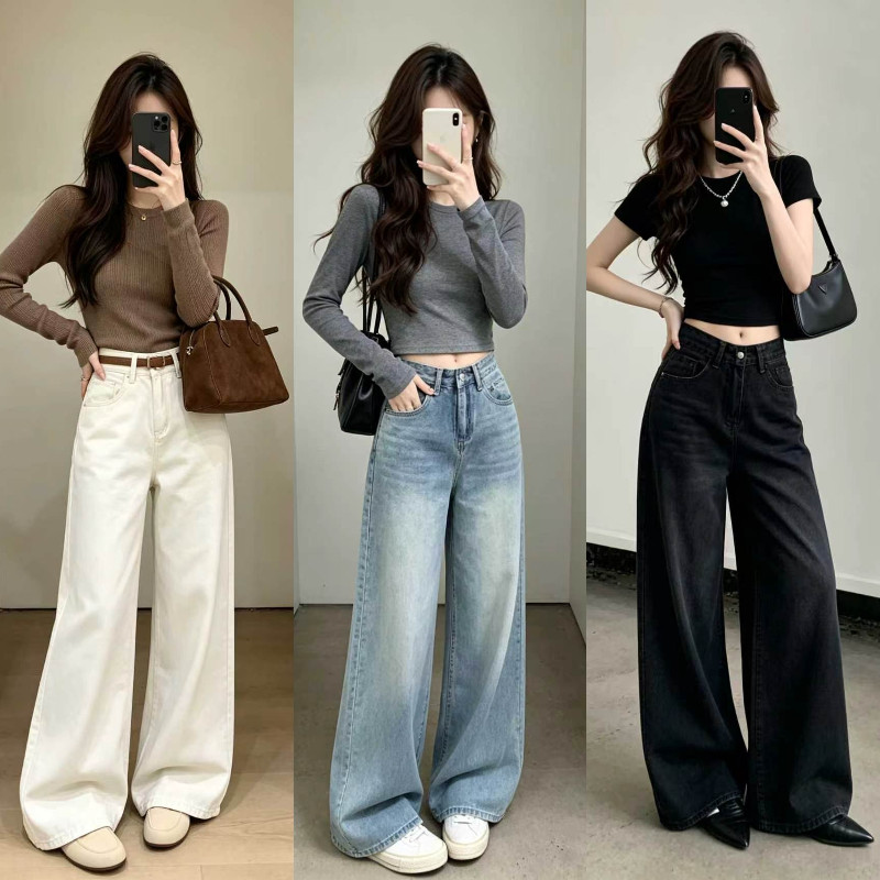 Dewy Clothing Jean Lady กางเกงยีนส์วินเทจเกาหลี ขากว้าง ไซซ์Sถึง3XL ใส่สบายสไตล์ฮิตประจำซีซัน