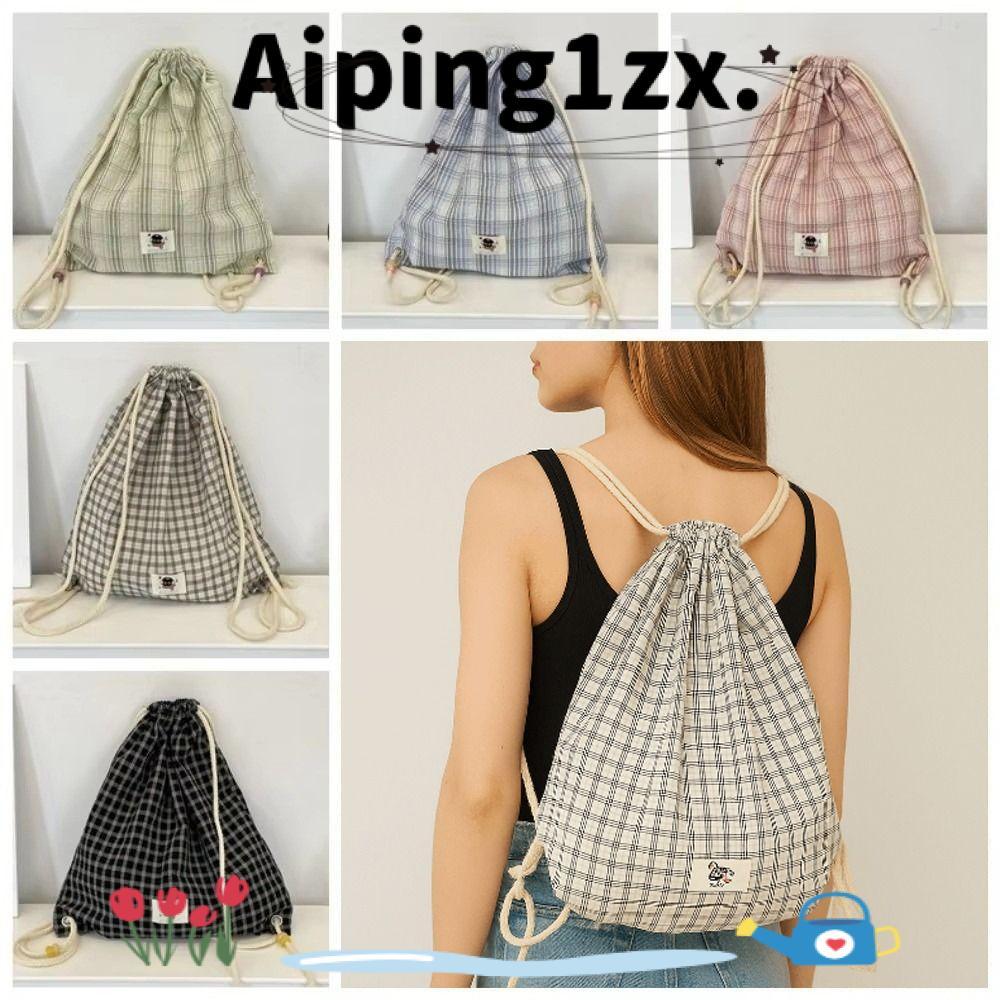 NG1ZX Drawstring Bag, Vintage Casual Harajuku Plaid Backpack, Korean Style Y2k Aesthetic Backpack Sc
