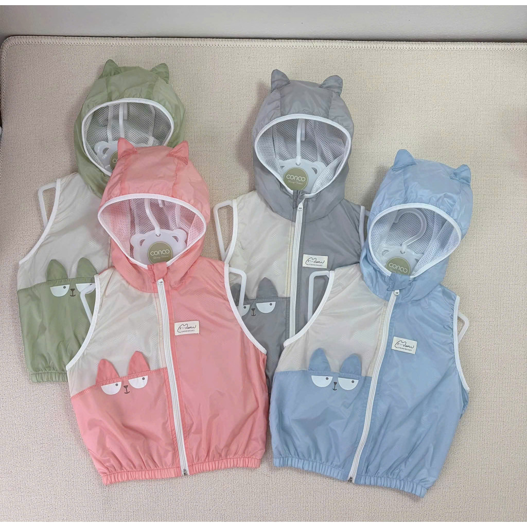 COO Baby Wind Gile Jacket ทําจากผ้าลมนุ่มพร้อมฮู้ดหูแมว 6M-4Y สวมใส่กลางแจ้งครีมกันแดดและกันลม