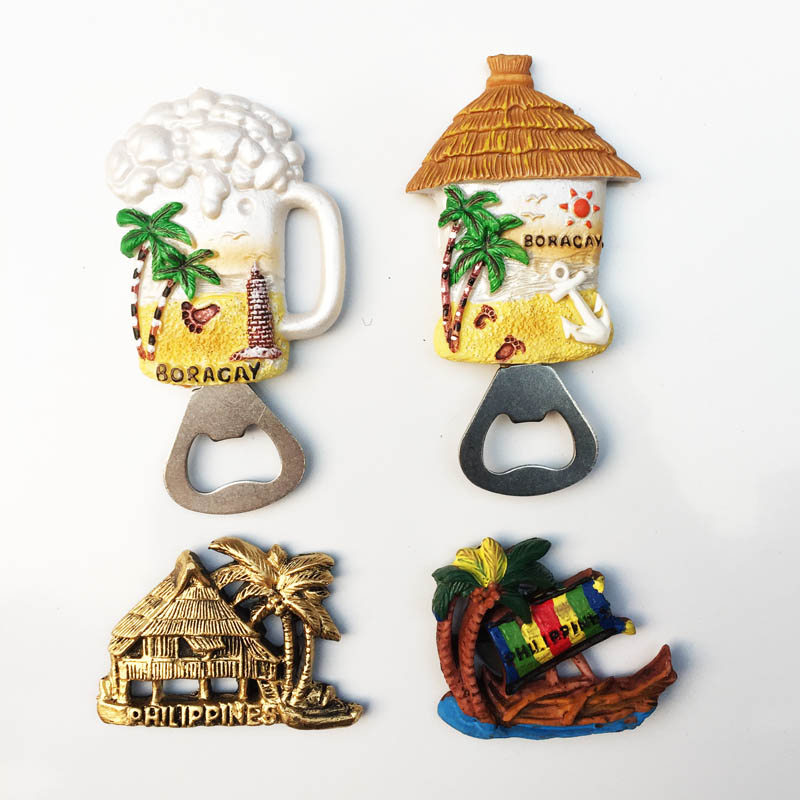 ฟิลิปปินส์ Boracay Creative Tourist ของที่ระลึก Beach Sunset รองเท้ามะพร้าวแก้วไวน์แม่เหล็กตู้เย็นสต