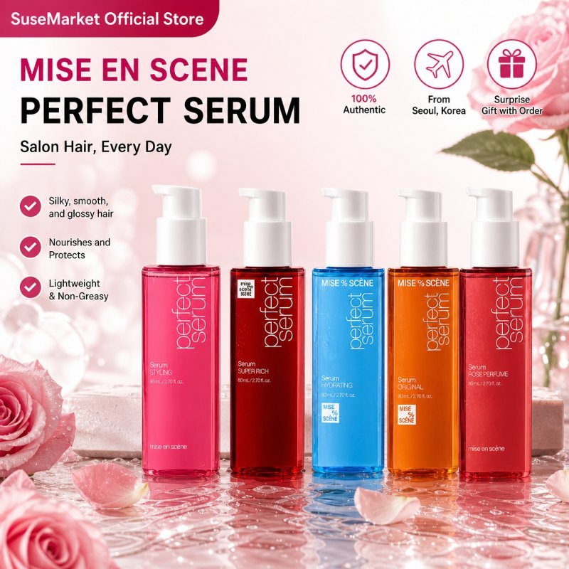 Mise En Scene Rose Hair Oil Serum with Hyaluronic Acid, Anti-Frizz, Heat Protection Fragrance ส่งจาก