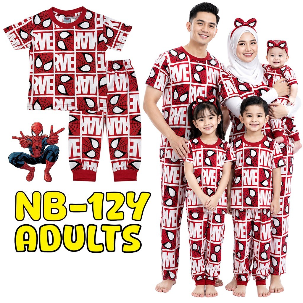(NB-Adult) OBW RED BOX MAR-VEL ชุดนอนผ้าฝ้ายเด็ก Sedondondon Pyjama Baju Budak Tidur Bayi Family Set