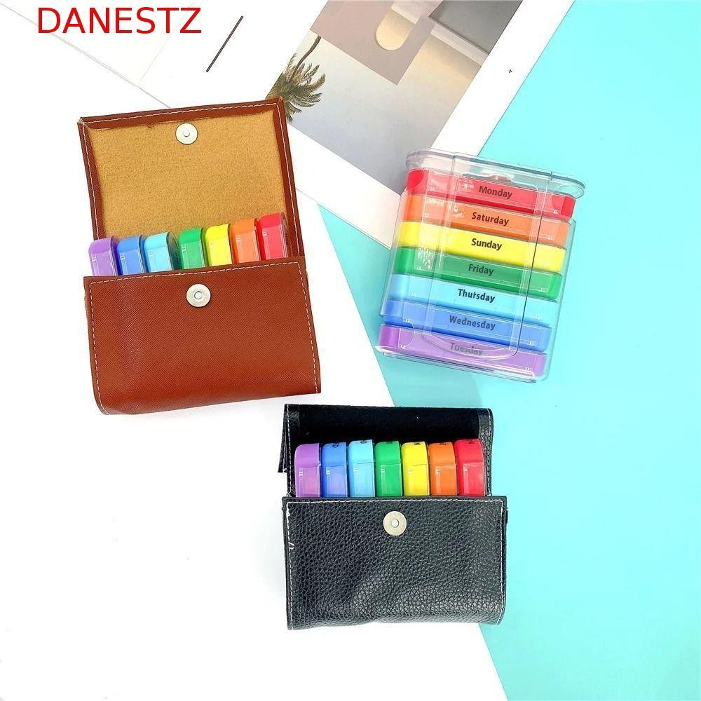 DANESTZ กล่องจัดยารายสัปดาห์, กระเป๋าใส่ PU ที่ใส่ยา ที่ใส่ยา 7 วัน, 4 ครั้งต่อวัน Reusable Week Mar