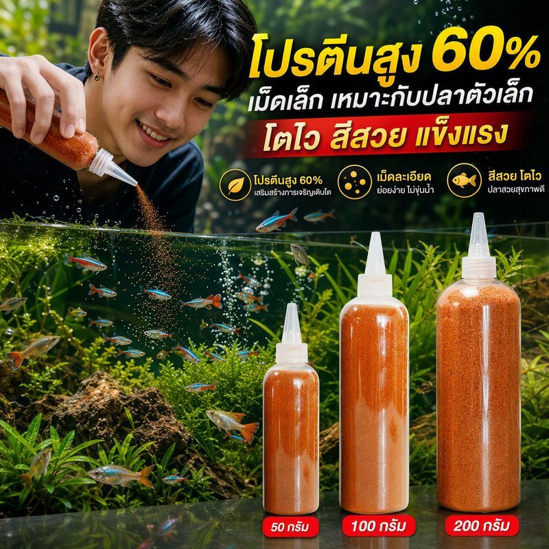 อาหารปลา อาร์ทีเมียอบแห้ง โปรตีน 60 เปอร์เซ็นต์ เม็ดจมละเอียด สำหรับลูกปลา ปลากัด ปลาคราฟ