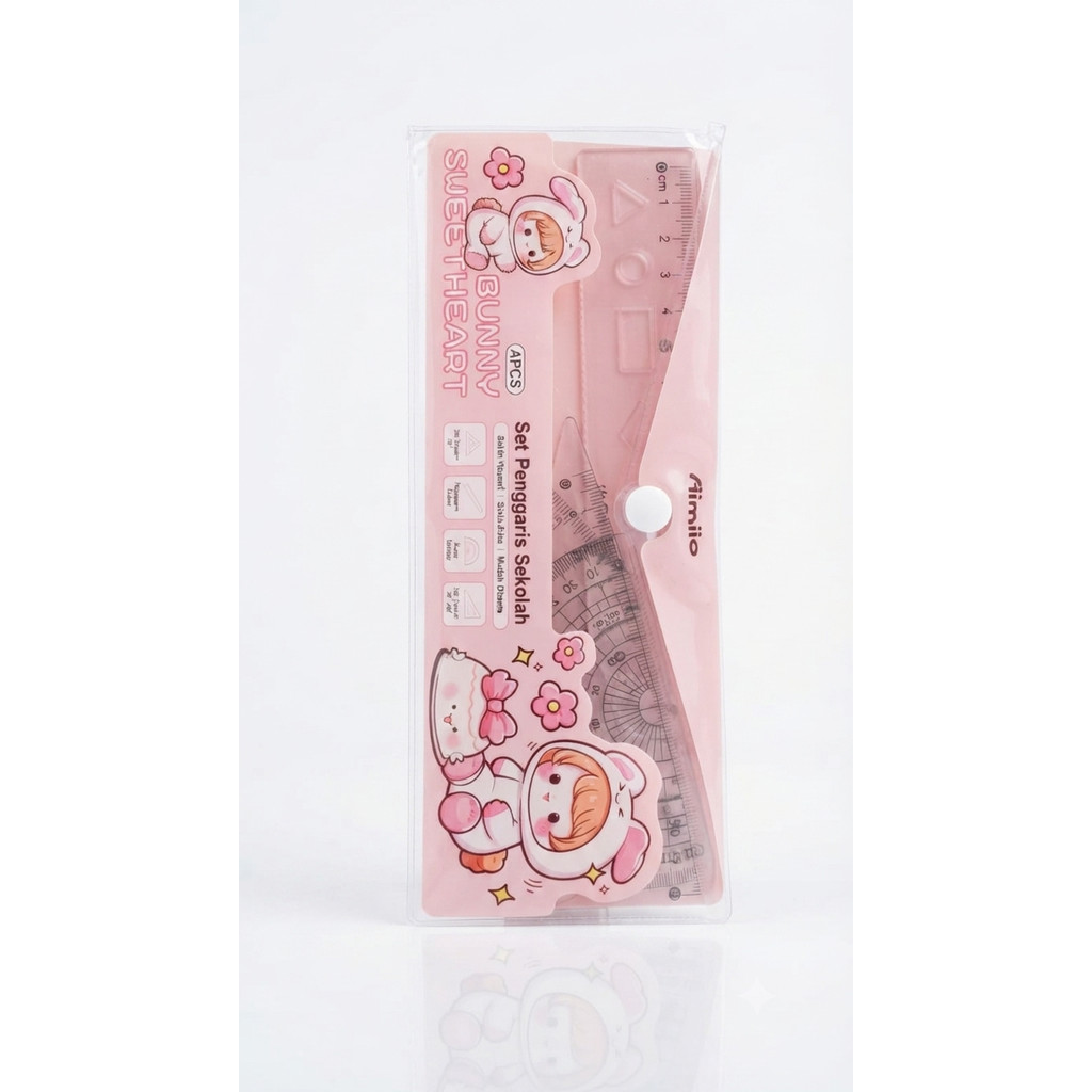 AIMILO 4 IN 1 CUTE RULER SET / AESTHETIC TRIANGLE RULER WITH CHILDRENS MOTIF