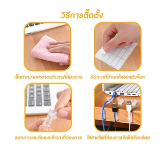 คลิปจัดสายไฟใสไร้ร่องรอย 20 ชิ้น มีกาวอะคริลิก ติดตั้งเอง ไม่ทำลายผิว ใช้บ้านโต๊ะและรถยนต์