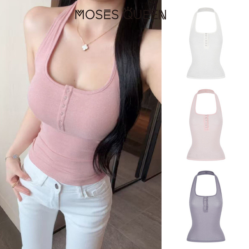 MOSESQUEEN เสื้อเว้าหลังคอปกทําให้ดูผอมลงเข้ารูปดีไซน์สีล้วน เป็นใต้สัญญานทางอารมณ์บริสุทธิ์ที่เซ็กซี่มาก #64001