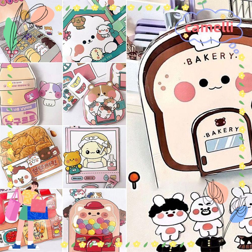 CAMELLI Waffle Quiet Book, Bread Paper Cartoon Busy Book, Creative Colourful Fried Chicken Handmade 
