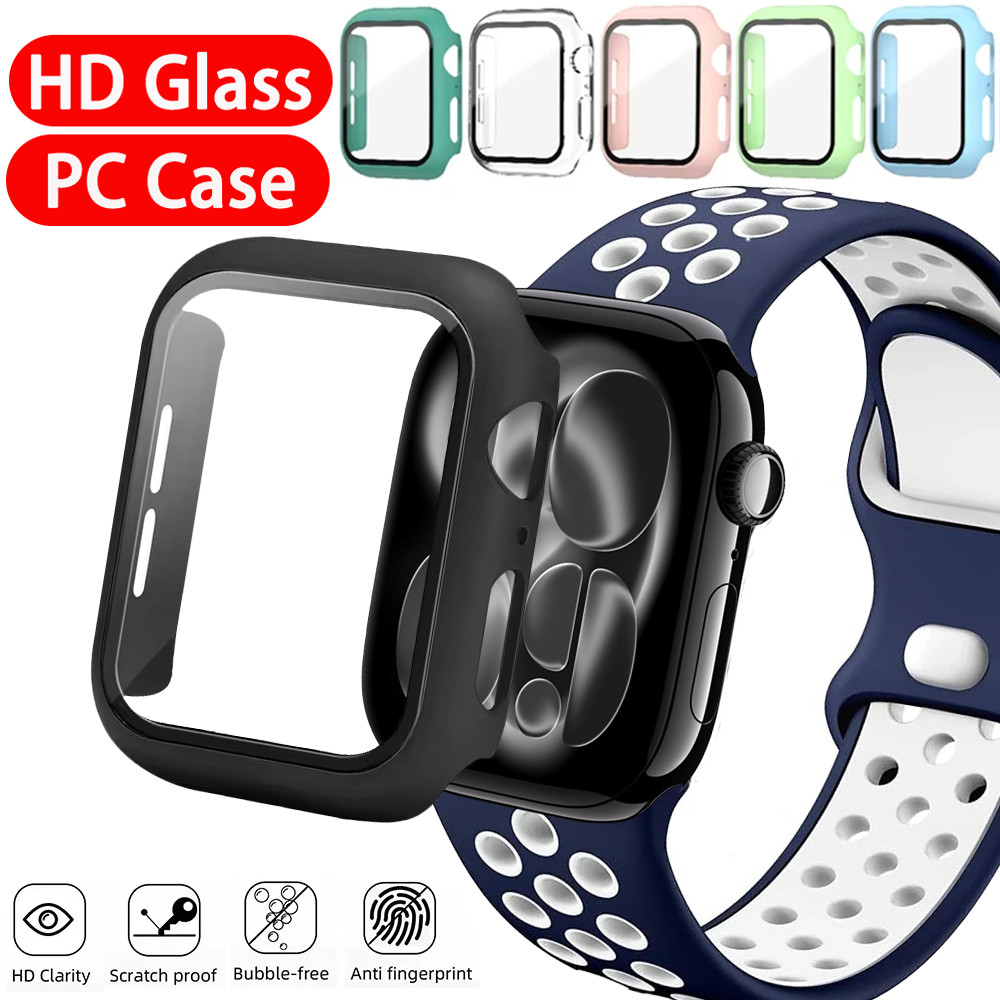 สมาร์ทวอท์ชป้องกันหน้าจอสําหรับ Apple Watch Series 7 8 9 45 มม.41 มม.Matte Hard PC Case + กระจกนิรภั