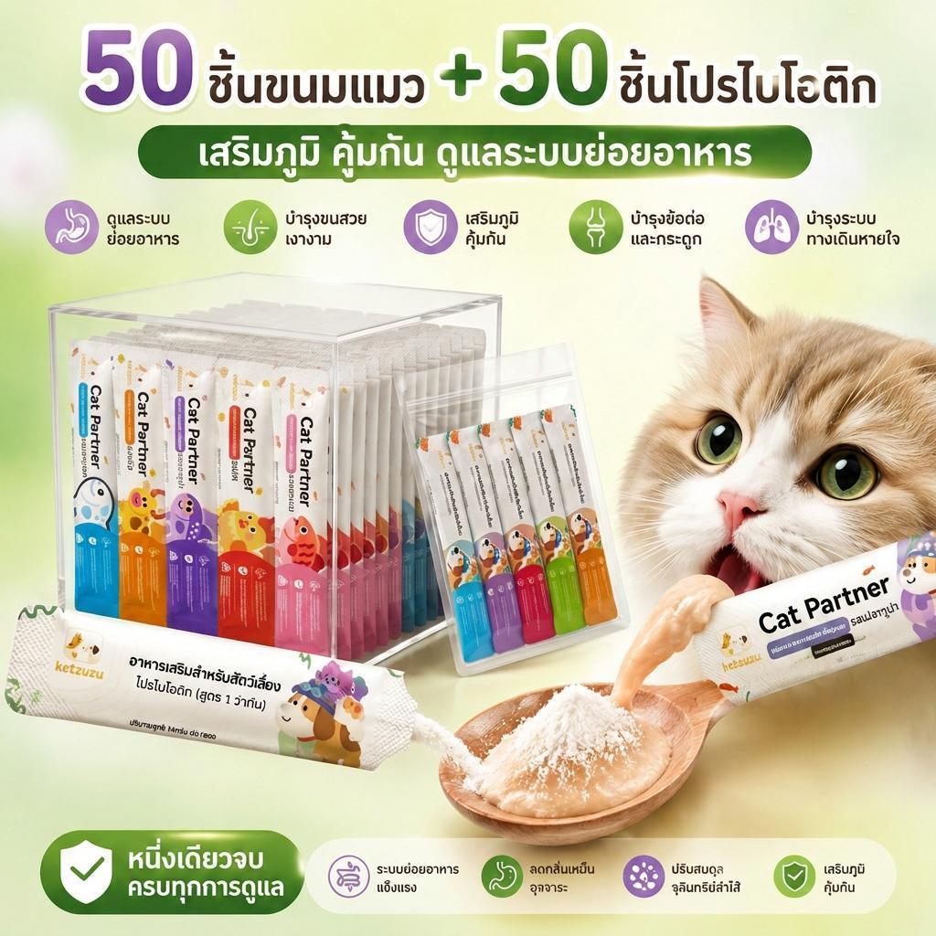 Ketzuzu [50+50 ห่อ] ขนมแมวเลีย 16g 5รส อาหารเสริมแมวพรีเมียม บำรุงขน กระดูก ภูมิคุ้มกัน พร้อมส่งไว