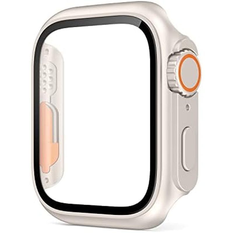 VeveXiao เข้ากันได้กับ Apple Watch Series 8 7 45 มม.ปกป้องหน้าจอเปลี่ยนเป็นพิเศษ, PC Case ฟิล์มกระจก