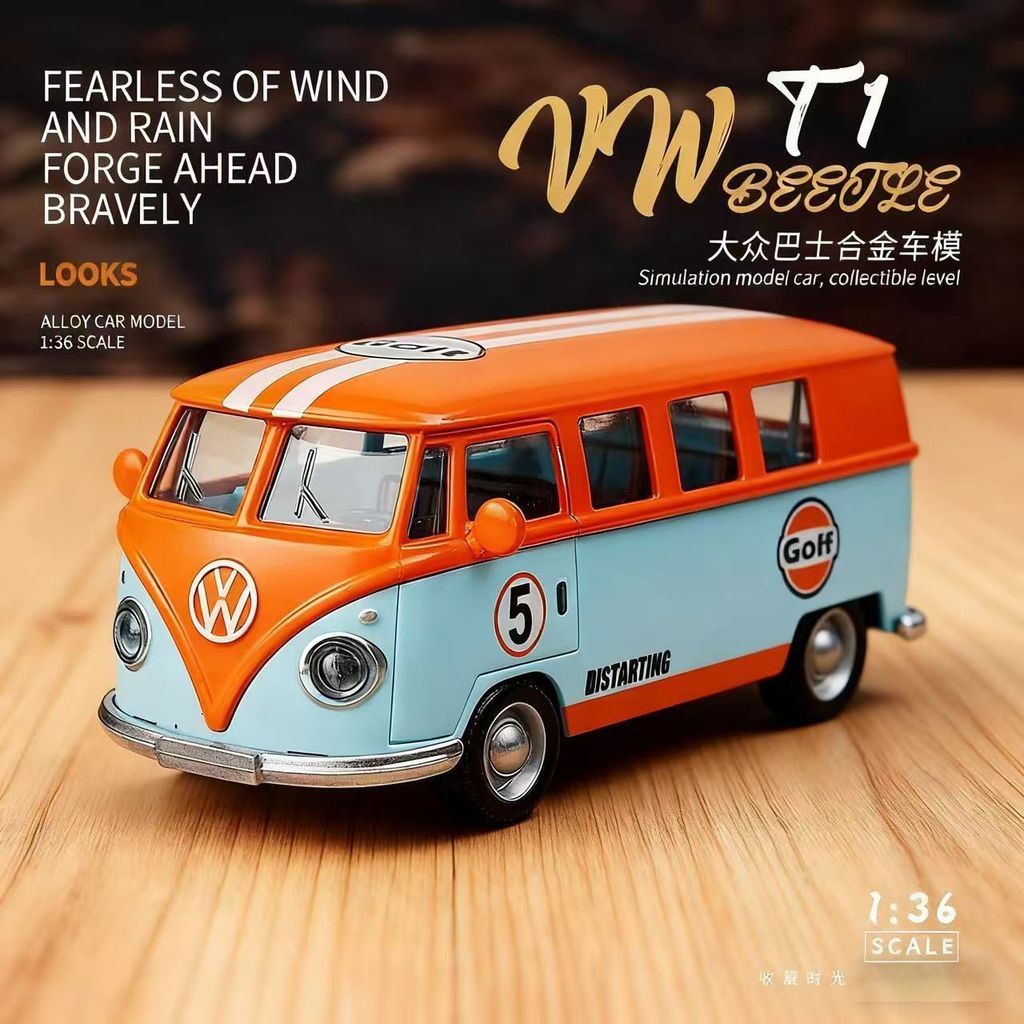การประมวลผลชุดสั่งซื้อเยอรมันสินค้าคงคลัง 1: 36 Volkswagen T1 Bus Retro Alloy Car Model 26.3.22