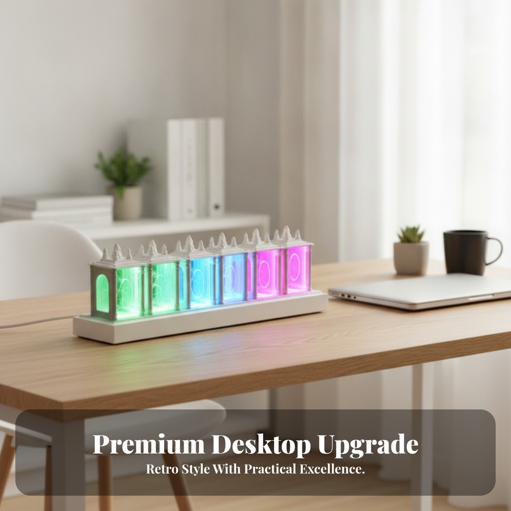 Nixie Tube-Style Clock Vintage Neon Tube Clock Clear Compact for Desk,ห้องนอน