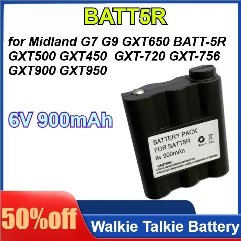 BATT5R 6V 900mAh สําหรับ Midland G7 G9 GXT650 BATT-5R GXT500 GXT450 GXT-720 GXT-756 GXT900 GXT950 Wa