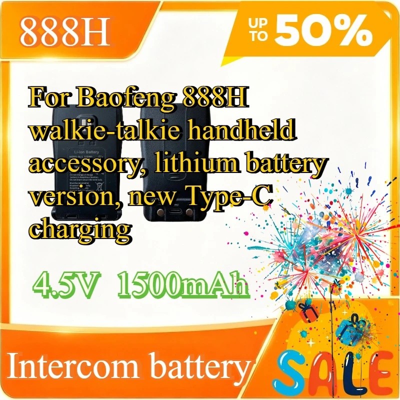 เปลี่ยน 1500mAh Li-ion แบตเตอรี่ Type-C ชาร์จสําหรับ Baofeng BF-888H วิทยุสองทาง