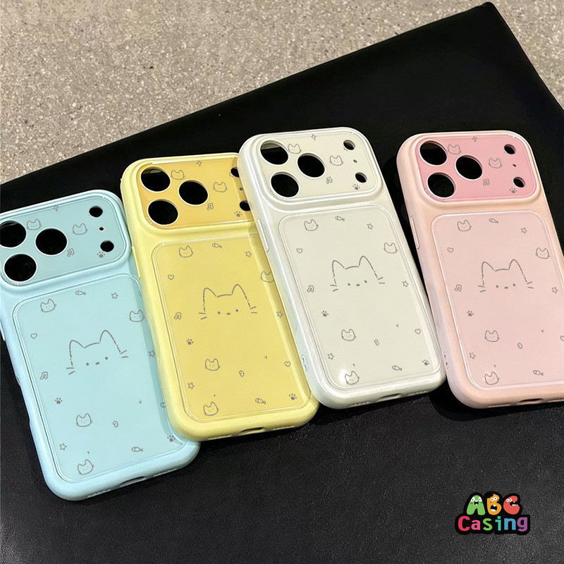 เคสไอโฟน 18 pro max เข้ากันได้กับ iPhone 18 13 17 16 12 15 14 11 Pro Max 16 17 Pro เคสดีไซน์มินิมอลลายแมวกรอบหน้าต่าง