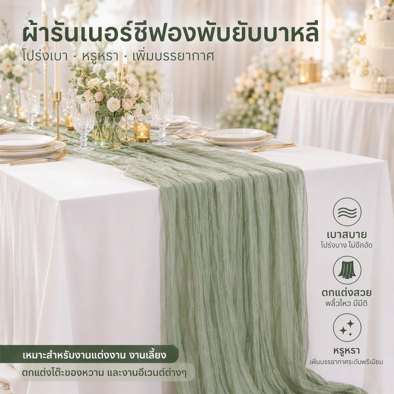 ผ้ารางโต๊ะ โบโฮ ผ้ากอซย่น ลายถักเปีย แต่งโต๊ะอาหาร บ้าน คาเฟ่ งานแต่ง งานปาร์ตี้
