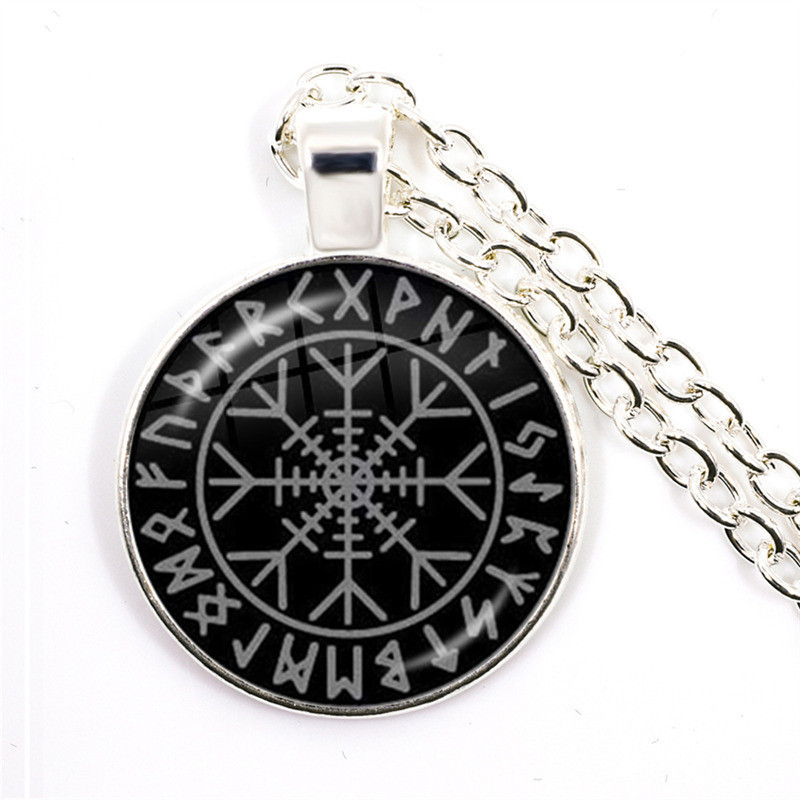 Nordic Pirate Compass Nordic Rune Odin Time Gem Pendant Necklace