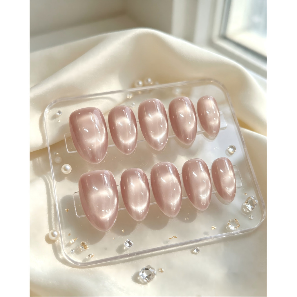 Strobe ลูกปัดแก้วไล่ Light Cats Eye Dense Cats Eye Simple Daily Almond Nails-00016