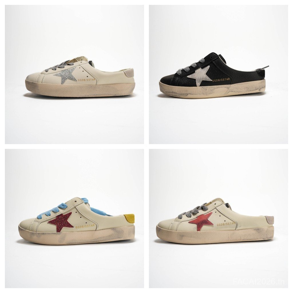 Golden Goose Super-Star GGDB แฟชั่น Low-Top Baotou รองเท้าแตะครึ่งรองเท้าลําลองเหมาะสําหรับผู้ชายผู้