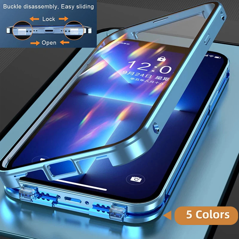 5 สี 360 ป้องกันโลหะกระจกสองด้าน Snap ล็อคสําหรับ VIVO V27 V29 V30 V40 Pro V27Pro V29Pro V30Pro V40P