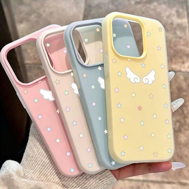 Simple สีสันดาว Angel Wing เคสโทรศัพท์สําหรับ iPhone 17 Pro Max Air 16E 16 15 Pro Max 16 15 Plus ปลอ