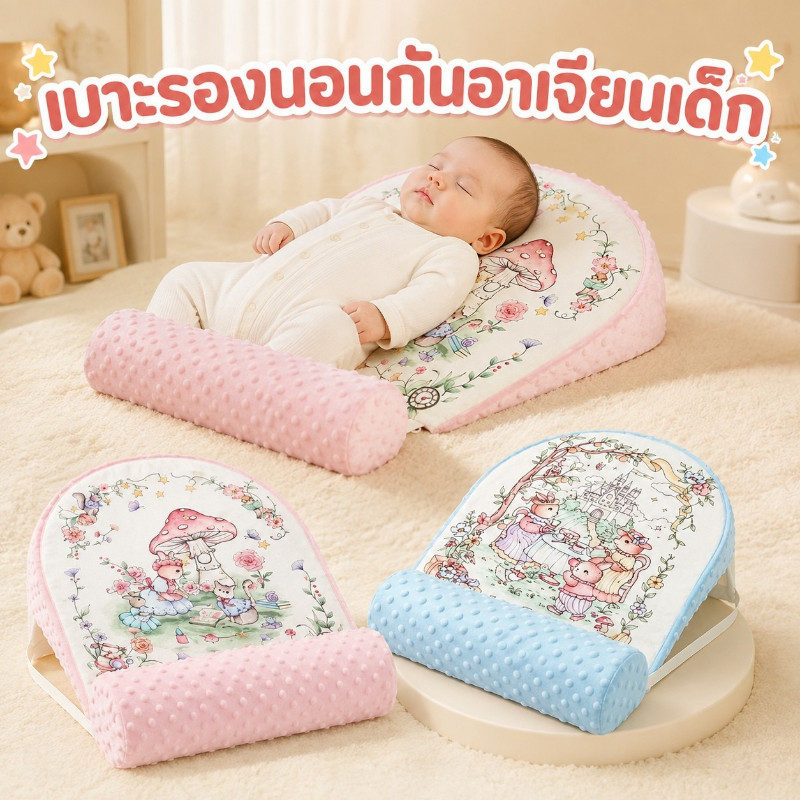 เบาะเอนทารก 15 องศา ใช้ได้ 2 ด้าน ผ้านุ่ม กันลื่น ช่วยลดการอาเจียนนม มีเสากั้น หายใจสะดวก ของขวัญเด็กแรกเกิด