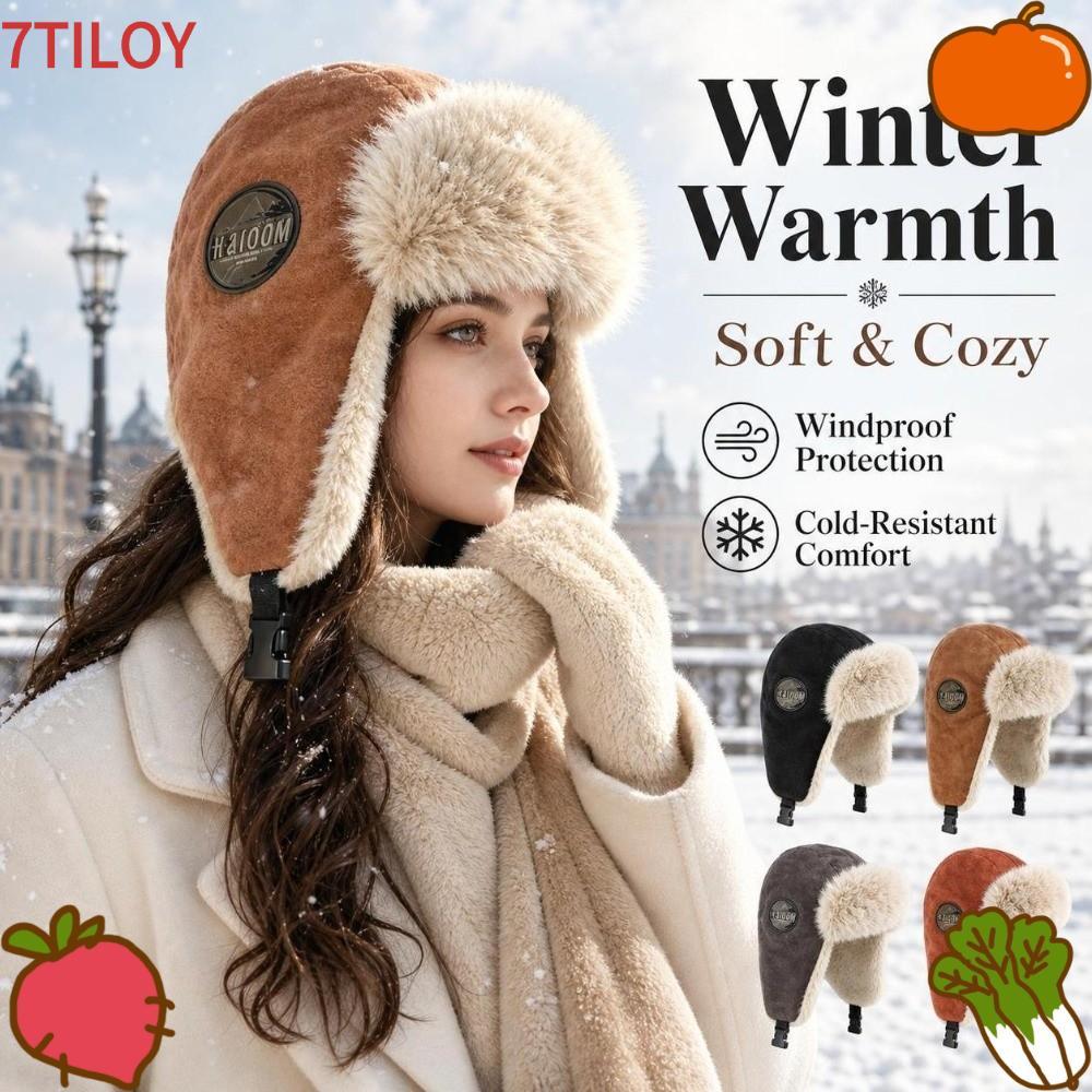 7TILOYSHOP Fur Ushanka Hat, Insulated Fur Warm Earflap Hat, Wind Bomber Cap Winter
