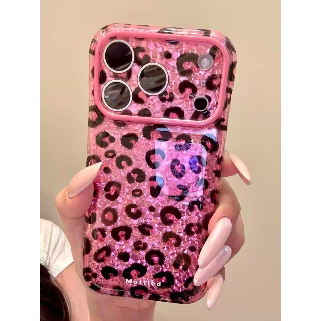 หรูหราย้อนยุคสีชมพูหน้าต่างขนาดใหญ่แววเสือดาวพิมพ์เคสโทรศัพท์เหมาะสําหรับ ไอโฟน 17 มือโปร สูงสุด 16 15 18 มือโปร สูงสุด ปลอกกันกระแทกเลนส์กล้องป้องกันอะคริลินุ่มด้