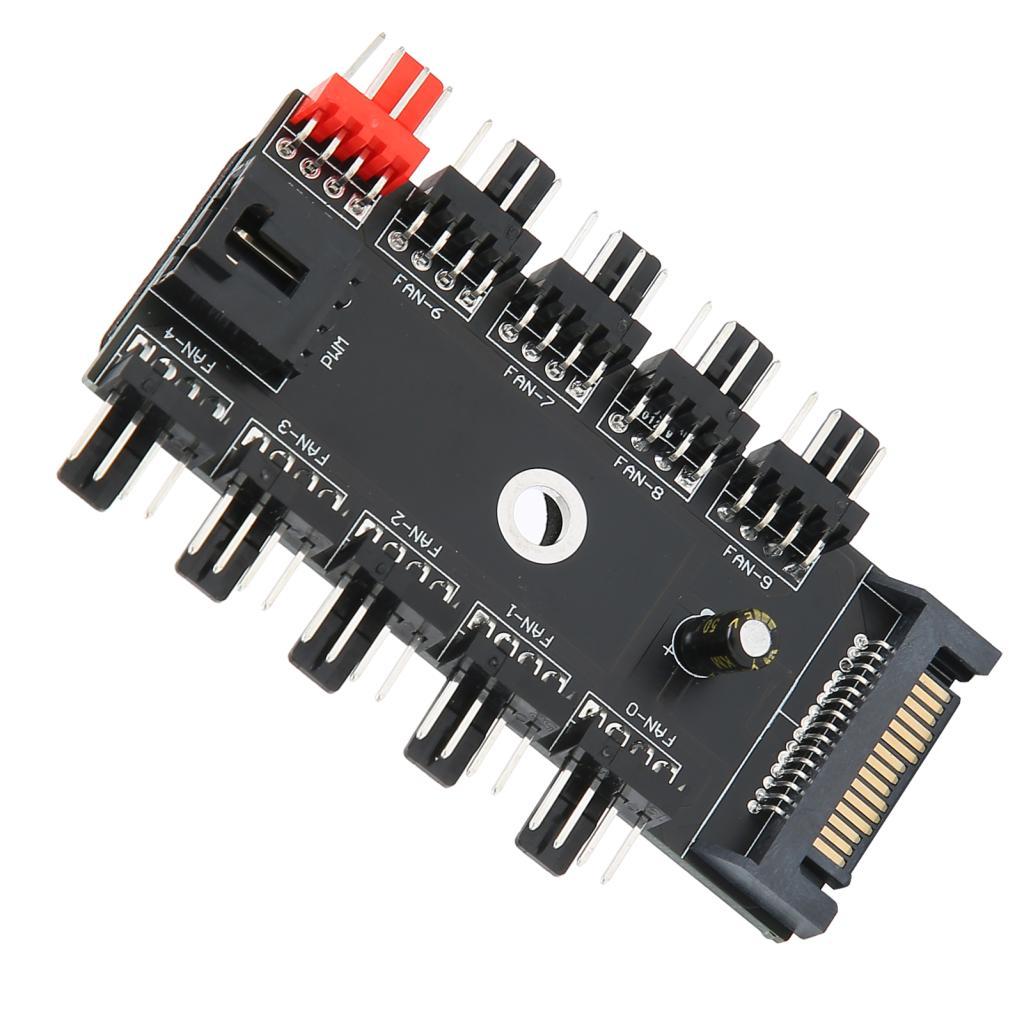 Anervn Fan Hub 4-Pin PWM แบบบูรณาการอะแดปเตอร์จ่ายไฟ 1 ถึง 10 Splitter สําหรับพอร์ต CPU CoolingSATA