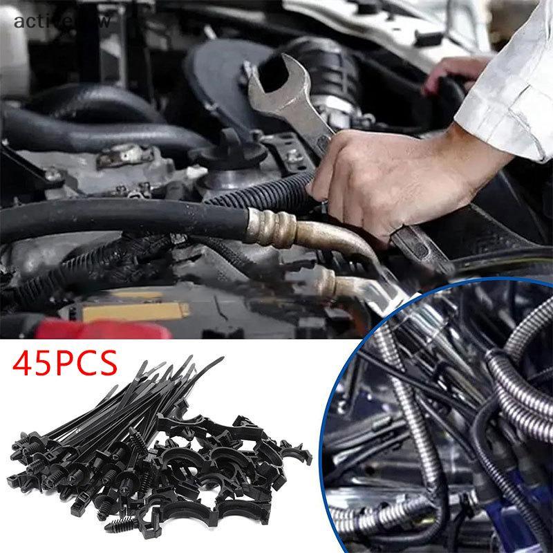 Activeeyw] 45 ชิ้น Push Mount Cable Zip Tie พร้อมคลิปรูลวดรถยนต์ Universal Car Cable คลิป Self Loing