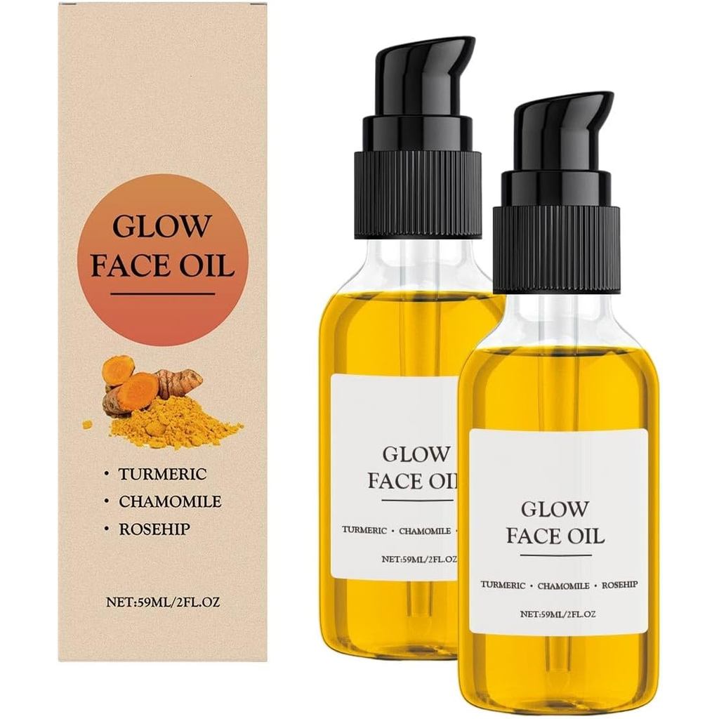 Glow Face Oil, Turmeric & Rosehip Face Oil, & Organic Face Moisturizer พร้อมขมิ้นและ Chamomile Face 