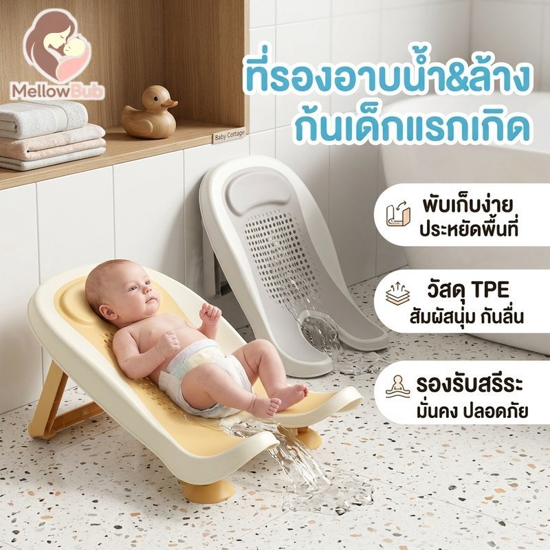 ที่นั่งอาบน้ําเด็กพับได้ทารกล้างสนับสนุนไม่ลื่นนุ่ม เวลา พนักพิง หน้า อ่าง พอดี ทารกแรกเกิด