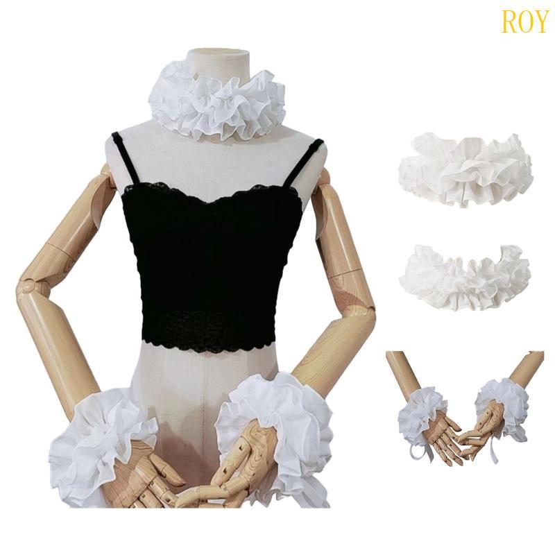 ROY Victorians Neck Ruff Collar Renaissances Ruffled ข้อมือเครื่องแต่งกายฮาโลวีน