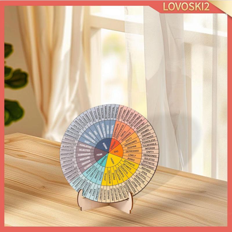 [Lovoski2] Feeling Wheel Therapist Gifts Wooden Double Sided Psydom Mood Wheel with Stand for School