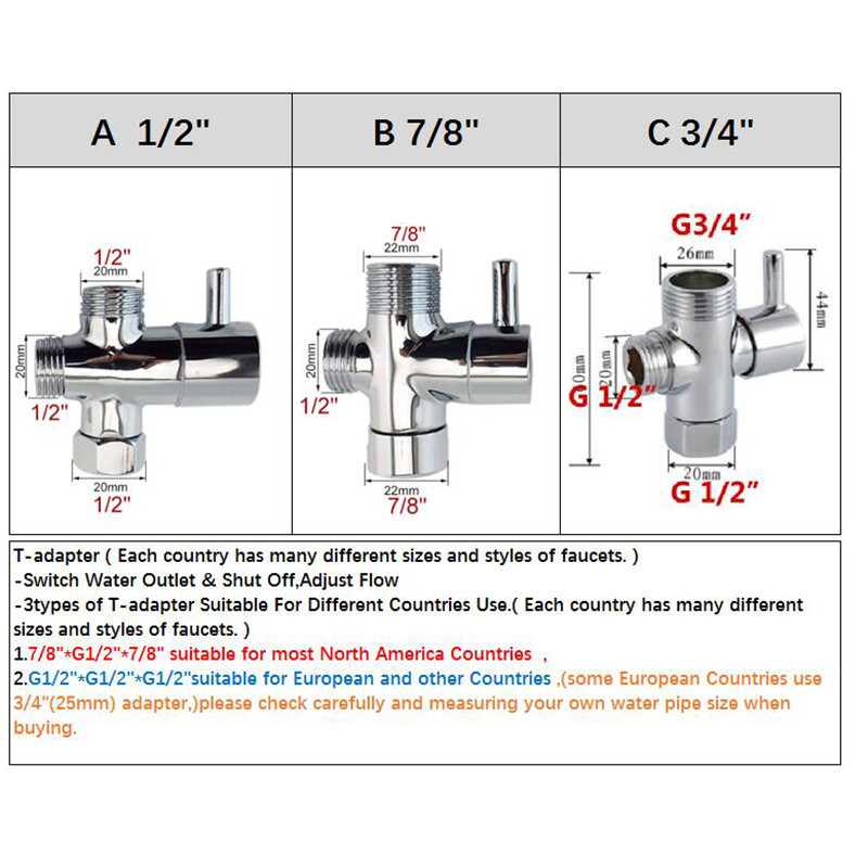 3 ทางสแตนเลส G7/8 "G1/2" G3/4 "Diverter วาล์วน้ําแยกห้องน้ําหัวฝักบัว Tee T อะแดปเตอร์ Diverter ก๊อก