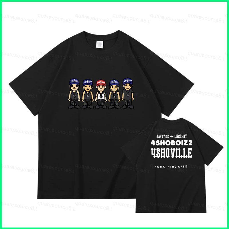 LNGSHOT Jay Park คอกลมแขนสั้นผู้หญิงหลวม K-Pop OHYUL WOZIN เสื้อยืด