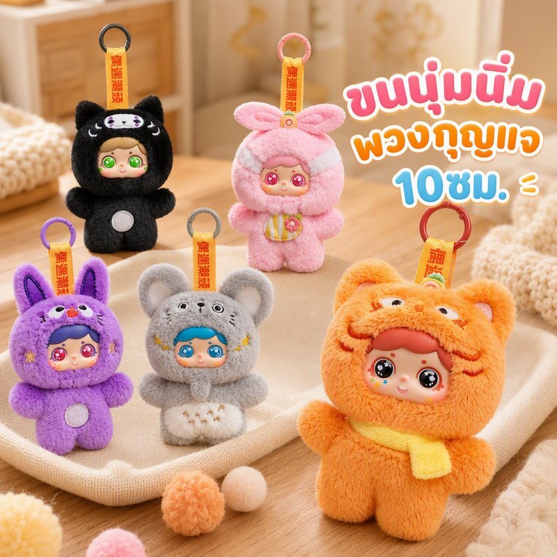ตุ๊กตาพวงกุญแจ หน้าวินิล ขนนุ่มฟู ขนาด 10 ซม ห้อยกระเป๋า พวงกุญแจ ของขวัญวันเกิด
