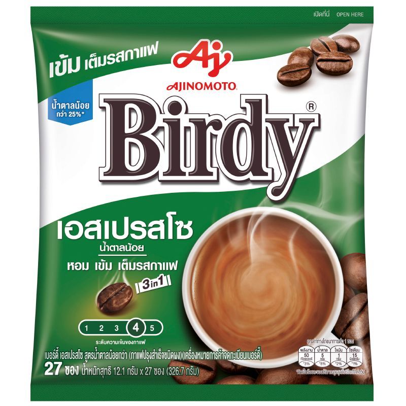 เบอร์ดี้3อิน1กาแฟปรุงสำเร็จชนิดผงเอสเปรสโซ 12.1ก แพค 27ซอง Birdy 3in1 Espresso 12.1gX27 [หมายเลขบาร์โค้ด 8850250007449]